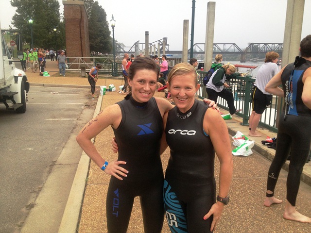 Me and Amy before the swim start at IRONMAN Augusta 70.3 in 2012