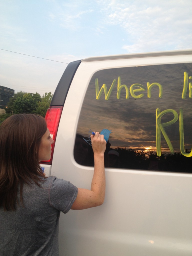 Drawing the Twitter bird on our van