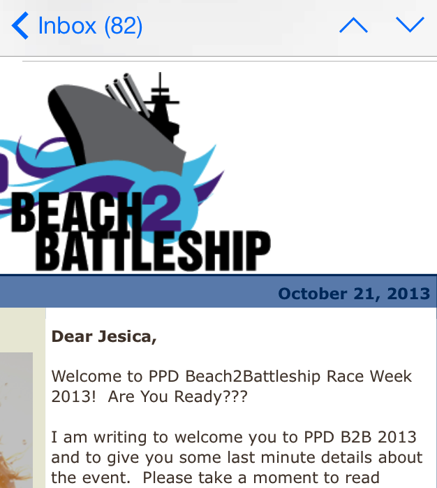 Race week email from Beach2Battleship