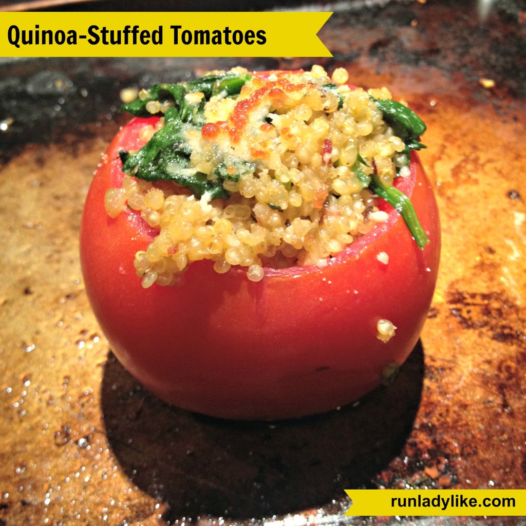 Quinoa-stuffed tomatoes on runladylike.com