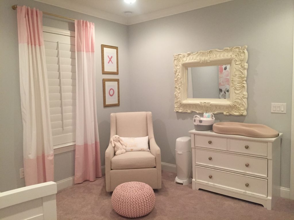 Pink and grey baby room on runladylike.com